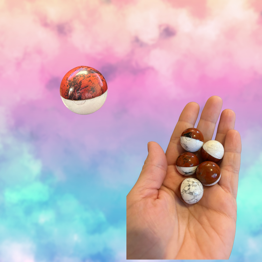 Crystal Pokeball (Howlite/Red Jasper)
